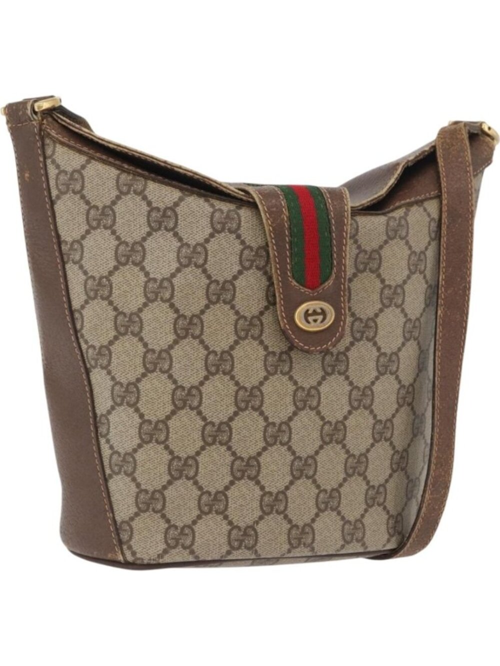 GUCCI GG Supreme Web Sherry Line Bag PVC Beige Gold 40 02 081
